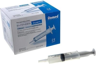 Romed 3-delige injectiespuiten 60ml lange tip 25 stuks Romed - Steriel verpakt