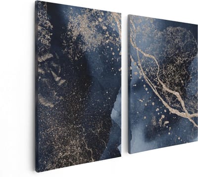 Artaza Canvas Schilderij Tweeluik Abstracte Kunst - Zwarte Marmer met Gloed - 80x60 - Foto Op Canvas - Canvas Print