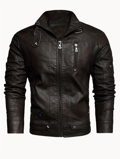 Veste de Biker Rétro en PU - Veste Décontractée pour Homme à Col Montant en Similicuir - Élégante & Durable Parfaite pour l'Automne/Hiver - Cadeau Idéal pour les Hommes à la Mode XXXXXL