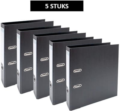 SOHO - Ordner A4 - 2-rings - D-mechaniek - 80 mm Rug - Kunststof - Geplastificeerd - Grijpring - Zwart - 5 Stuks