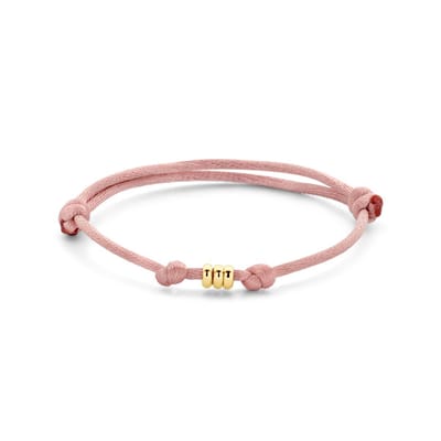 Armband Satijn Zacht Roze 13 - 26 Cm 14K Goud Met Rubber/Nylon/Leer