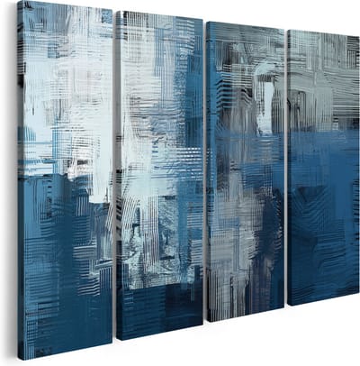 Artaza Canvas Schilderij Vierluik Abstracte Kunst - Blauw Witte Penseelstreken - 160x120 - Groot - Foto Op Canvas - Canvas Print