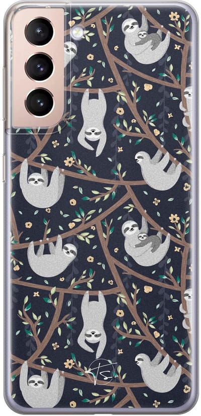 Hoesje geschikt voor Samsung Galaxy S21 - Luiaard - Soft Case - TPU - Print - Zwart - Mooie Telefoonhoesjes