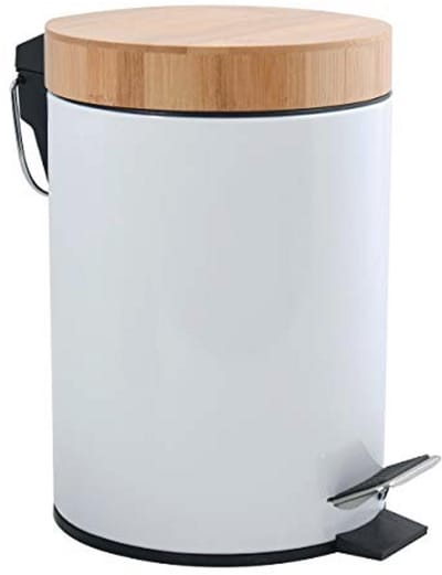 Cosmetica-emmer 3 liter roestvrij staal bamboe met softclosemechanisme en binnenemmer - moderne badkamer vuilnisemmer