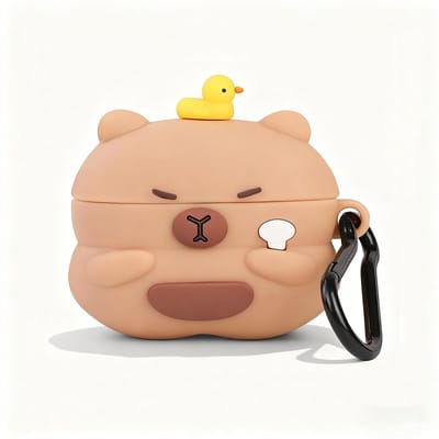 Namajunas - Case geschikt voor Apple AirPods Pro / AirPods Pro 2 hoesje - Hoesje Geschikt voor AirPods Pro / Pro 2 Hoesje Silicone Case - optimal bescherming - Valbescherming - Capibara Hoesje Silicone Case - Met karabijnhaak - Capybara