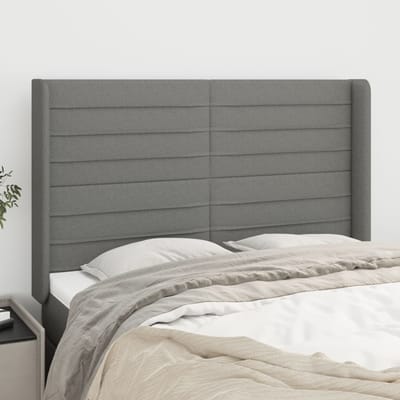vidaXL - Hoofdbord - met - randen - 147x16x118/128 - cm - stof - donkergrijs