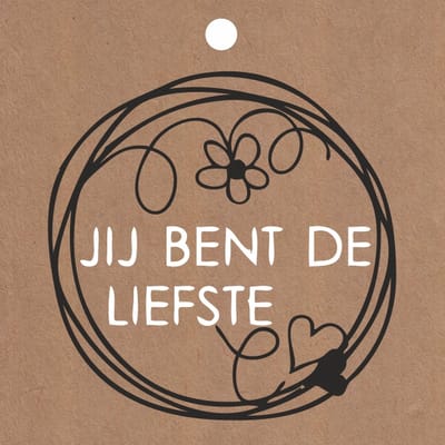 Luxe Bloemenkaartjes - Wenskaarten - Cadeaukaart - Bruin - Jij Bent De Liefste - 7x7cm - 20 Stuks - Met Boorgaatje