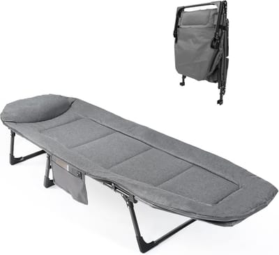 Opvouwbaar Campingbed - Draagbaar Bed - Outdoor Rusten - Inclusief Geheugenkussen - 180 x 56 cm - Grijs