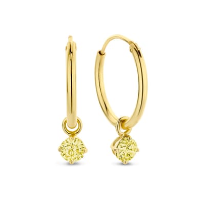 New Bling 9NB-1207 Zilveren Oorringen met Zirkonia hangertje 3mm - Geel - 15 mm - Zilver - Verguld/Goud op Zilver