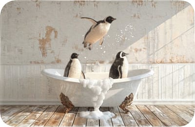 WC mat 60x40 cm - Antislip - Vintage - Pinguïn - Badkuip - Schuim - Toiletmat - Vloermat - Douchemat - Toilet tapijt - Toiletmatten