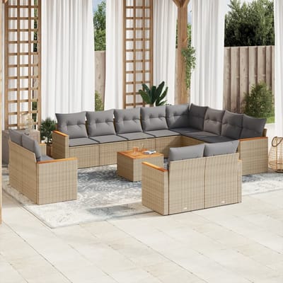 vidaXL - 13-delige - Loungeset - met - kussens - poly - rattan - beige