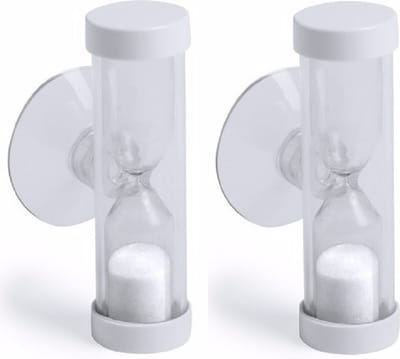 Zandloper - 2x - badkamer/douche/poets timer - zuignap - 2 minuten - wit