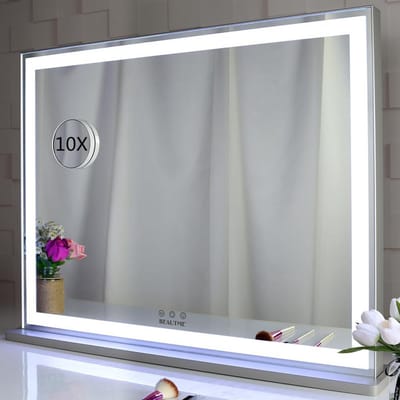 Make-upspiegel met LED-achtergrondverlichting en Dimmer - Hollywood Tafelblad Spiegel met 3 Kleurmodi