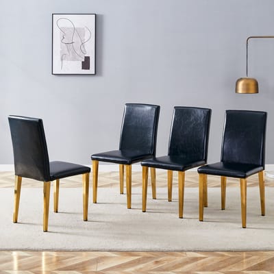 MIVRAY Eetkamerstoelen Set Van 4 - Minimalistisch En Comfortabel - Voor Eetkamer En Woonkamer - Metaal En PU Leer - Zwart Goud