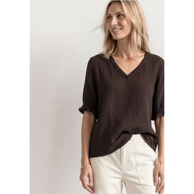 Blouse met korte mouwen, V-hals en ruches