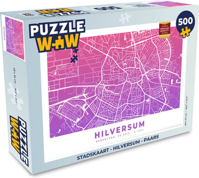 Puzzel Stadskaart - Hilversum - Paars - Legpuzzel - Puzzel 500 stukjes - Plattegrond