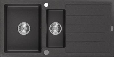 Mexen Andres granieten gootsteen 1,5-komor met afdruiprek 1000 x 500 , zwart gevlekt, chromen sifon - 6515101510-76