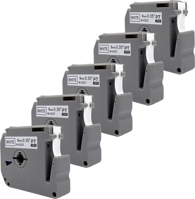 DULA Brother Compatible label tape- M-K221 - 5 cassettes - Brother P-Touch - Zwart op wit - 9mm x 8m
