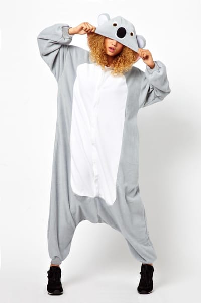 KIMU® Onesie Koala Pak - Maat M-L of 170-176 - Koalapak Kostuum Grijs Beer Buidel - Fleece Zacht Huispak Dierenpak Jumpsuit Pyjama Dames Heren Festival