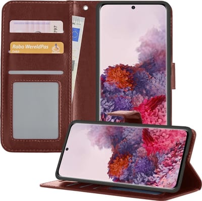 Hoesje - Met Pasjeshouder - Geschikt voor Samsung Galaxy S20 - Luxe Bookcase Portemonee - Flip Case - Kunstleer Book Case - Flipcase - Book Cover - Walletcase - Portemonneehoes - Telefoonhoesjes - Bruin