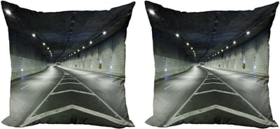 ABAKUHAUS Landschapsdecorkussen – Kussenhoes 40x40 cm – 2-pack – dubbelzijdig – marineblauw/wit