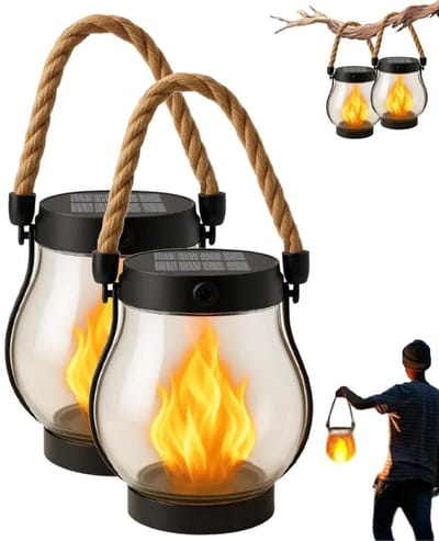 2x Solar Lantaarn Buitenverlichting - Solar Tuinverlichting op Zonneenergie - 12×13cm - Led Buitenverlichting met Dag/Nacht Sensor - IP44 waterdicht - Tuinlantaarns - voor Camping, Terrassen, Tuinen, Patio's, Veranda's, Tuindecoraties - Zwart