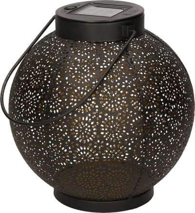 Anna's Collection Solar lantaarn - zwart - cirkels - 19 cm - tafellamp - zonne-energie - tuinverlichting - tuinlantaarns
