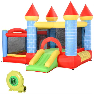 Opblaasbaar Springkasteel met Glijbaan en Zwembad – Bouncy Castle voor 3 Kinderen – Inclusief Blower – Multicolor