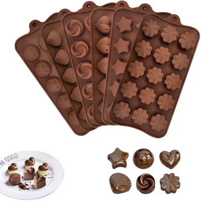 Dailygoods- Siliconen Vormen - 6 x Chocoladevormen - Antiaanbaklaag - Voedselveilig - Gemakkelijk te Reinigen - Bruin - Chocoladevorm