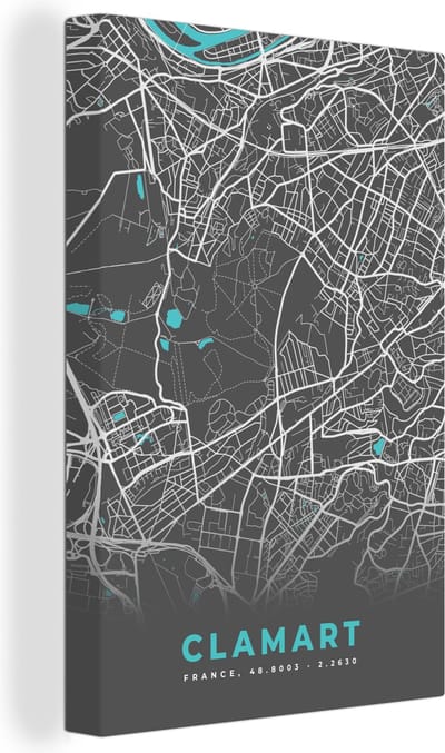 Canvas Schilderij Clamart - Plattegrond - Kaart - Stadskaart - Frankrijk - 20x30 cm - Wanddecoratie
