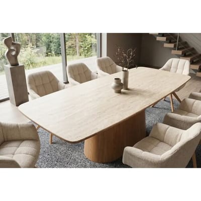 ovale tafel eiken met travertin keramiek 200 cm