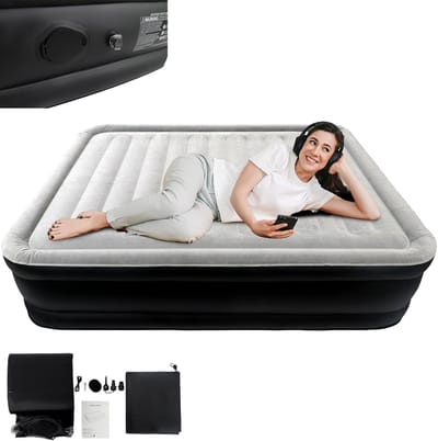 195x152x46cm Kampeerluchtbedden, Gastenbed Opblaasbaar Luchtmatras, Zelfopblazend Matras incl. Luchtpomp en Draagtas, Eenpersoonsbed Luchtbedden Draagvermogen tot 300KG voor Campinguitstapjes/Tuin/Buiten/Terras, NAIZY
