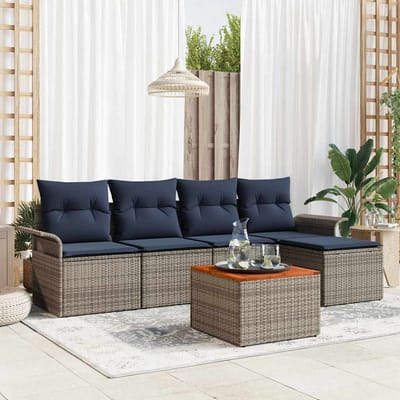 vidaXL - Tuinbank - Set - 6 - st - Grijs - en - Marineblauw - poly - rattan
