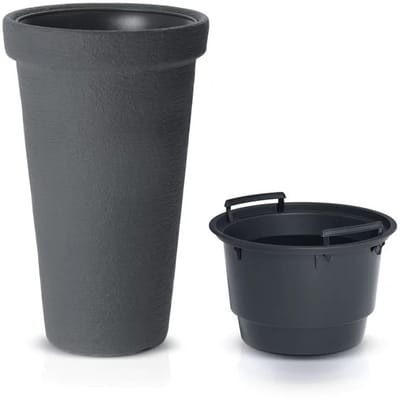 Prosperplast Plantenpot/bloempot Flower Tower - kunststof - antraciet - D48 x H78 cm - met binnenpot - tuin potten