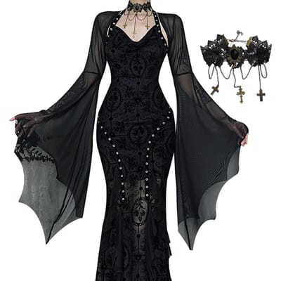Robe Noire Gothique Cosplay Gothique Lolita Lolita Costume d'Halloween Tenue Style Harajuku Sombre Style Mine Terrestre Robe Longue Douce Lolita Princesse Jeune noir