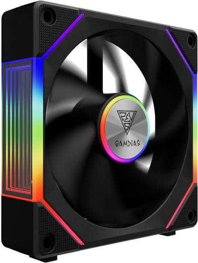Gamdias 120mm UNI FAN - Reverse Fan Blade (swappable) / Cableless Connection - PC Ventilator met Infinity Mirror aRGB LED verlichting (Addressable) - Daisy Chain Ontwerp - Aeolus P2-1201