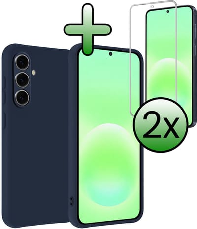 Hoesje Met 2x Screenprotector - Geschikt voor Samsung Galaxy A57 - Sterk & Shockproof - Back Cover - Siliconen Case - Telefoon Hoes - Donkerblauw
