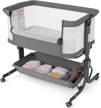 Babybed 3-in-1 - Co-sleeper Reisbed - Veilig Slapen - 6-voudig Verstelbaar - 87 x 63 x 85 cm - Donkergrijs
