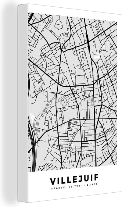 Canvas Schilderij Kaart - Stadskaart - Villejuif - Plattegrond - Frankrijk - 20x30 cm - Wanddecoratie