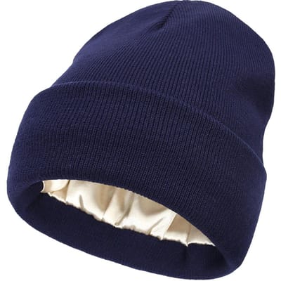 Unisex satijnen gevoerde antistatische muts voor vrouwen Winter zijden voering Slouchy warme omslag Skullies Outdoor Cap black