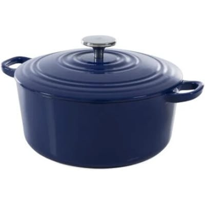 BK Bourgogne Braadpan Gietijzer 28cm/6.7l - inductie braadpan - gietijzeren braadpan - ovenbestendig tot 230 graden - deksel met druipringen - wit geëmailleerde binnenkant - Royal Blue