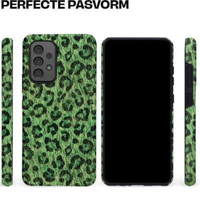 Casetastic hoesje geschikt voor Samsung Galaxy A52 (2021) 5G / Samsung Galaxy A52 (2021) 4G - Dubbellaagse bescherming - Groene Panterprint - Fashion Case - Donkergroen Zwart