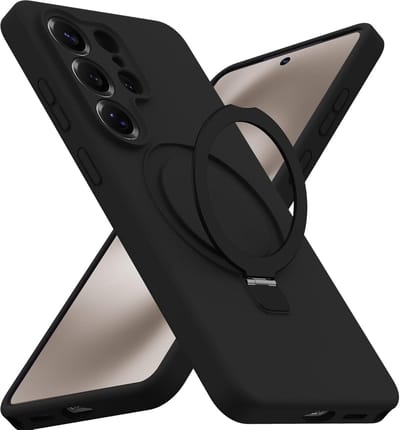 Backcover Hoesje Geschikt voor: Samsung Galaxy S25 Ultra Volledig Dekkende Schokbestendige Siliconen Backcover met Ringstandaard – 360° Bescherming - Zwart