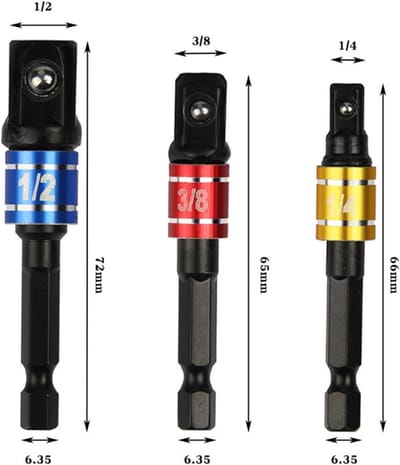 Dopsleutel Adapter Set - Bit Verlengstuk - Klus Klaren - Koolstofstaal Materiaal - 3 Delig - Zilverkleurig