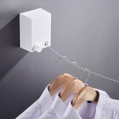Bewello - Waslijn Uittrekbaar - Waslijndraad met stalen kern - Wasdraad - Wasrek alternatief - Roldrooglijn - Uittrekbare Waslijn - 4,2 m drooglengte - Keuze uit Lijmen of Boren - Wit