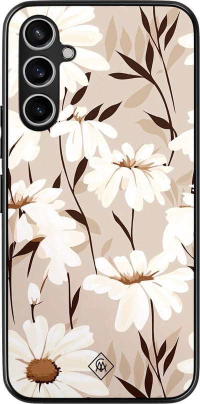 Casimoda® hoesje - Geschikt voor Samsung Galaxy A54 - In Bloom - Zwart TPU Backcover - Planten - Bruin/beige