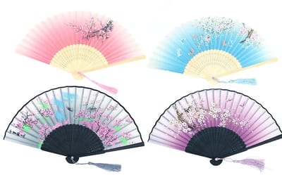 Allecto - 4 Stuks Opvouwbare Ventilatoren - Bamboewaaiers - Handventilatoren met Kwastje - Wanddecoratie - Geschenken voor Iedereen - Perfect voor