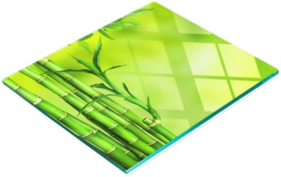 Keuken serveerplank van gehard glas met bamboe-afbeeldingen, 60x52 cm