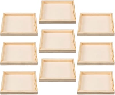 Houten Vierkante Bakjes - Puzzel Sorteerbakjes - Hobby en Knutselen - Nestbaar Stapelbaar Ontwerp - 9 Stuks - Beige