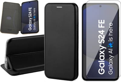 Hoesje geschikt voor Samsung Galaxy S24 FE - Screenprotector Glas - Wallet Book Case Zwart